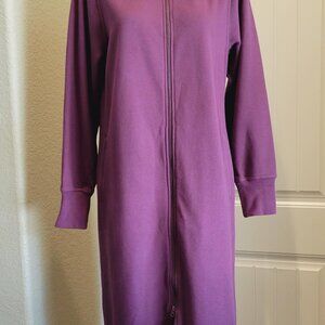 Duluth Trading Co MEDIUM Souped-Up Fleece Robe Long Slvs 2-Way Zip Pckts Merlot